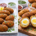 Bengali style egg kabab with boiled egg filling, crispy fried egg kababs served with chutney and sauce